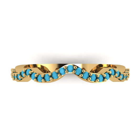 0.23 cttw Simulated Turquoise Round Cut Yellow Gold Eternity Wedding Band