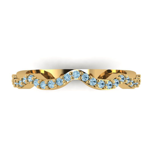 0.23 cttw Natural Aquamarine Round Cut Yellow Gold Eternity Wedding Band
