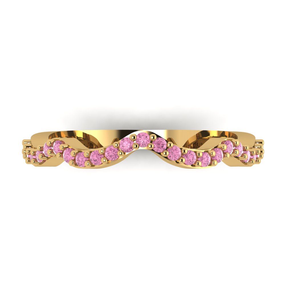 0.23 cttw Simulated Pink Diamond Round Cut Yellow Gold Eternity Wedding Band