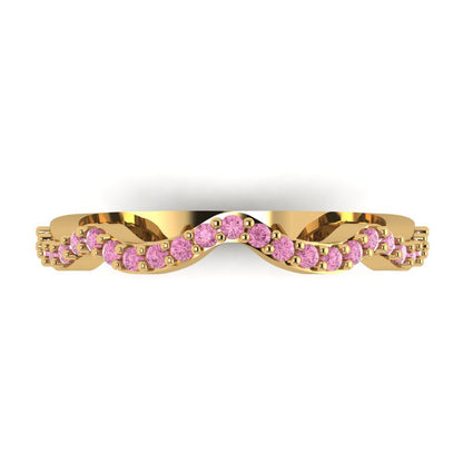 0.23 cttw Simulated Pink Diamond Round Cut Yellow Gold Eternity Wedding Band