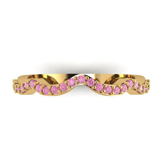 0.23 cttw Simulated Pink Diamond Round Cut Yellow Gold Eternity Wedding Band