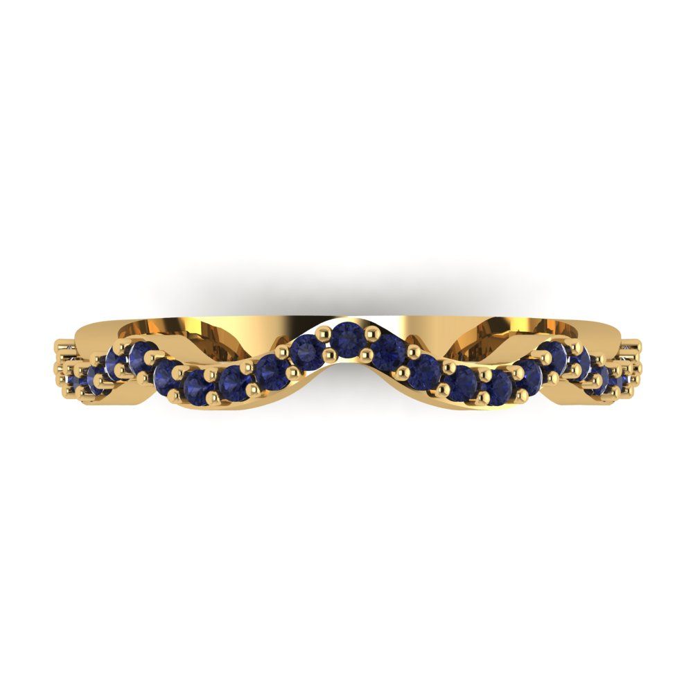 0.23 cttw Simulated Blue Sapphire Round Cut Yellow Gold Eternity Wedding Band