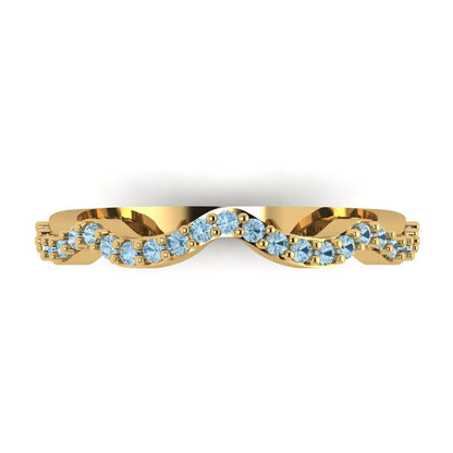 0.23 cttw Natural Swiss Blue Topaz Round Cut Yellow Gold Eternity Wedding Band
