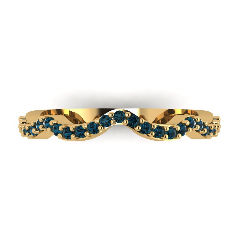 0.23 cttw Natural London Blue Topaz Round Cut Yellow Gold Eternity Wedding Band
