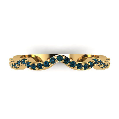 0.23 cttw Natural London Blue Topaz Round Cut Yellow Gold Eternity Wedding Band