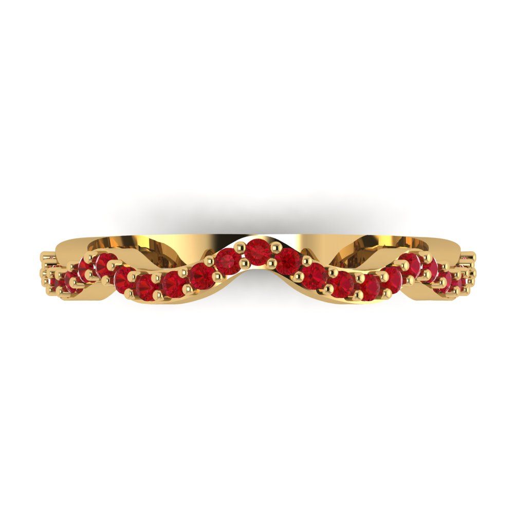 0.23 cttw Simulated Pink Tourmaline Round Cut Yellow Gold Eternity Wedding Band