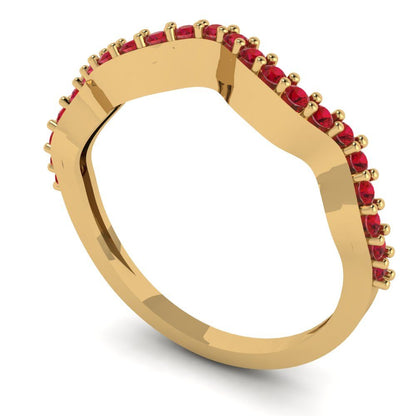 0.23 cttw Simulated Pink Tourmaline Round Cut Yellow Gold Eternity Wedding Band