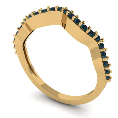 0.23 cttw Natural London Blue Topaz Round Cut Yellow Gold Eternity Wedding Band