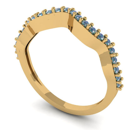 0.23 cttw Blue Moissanite Round Cut Yellow Gold Eternity Wedding Band