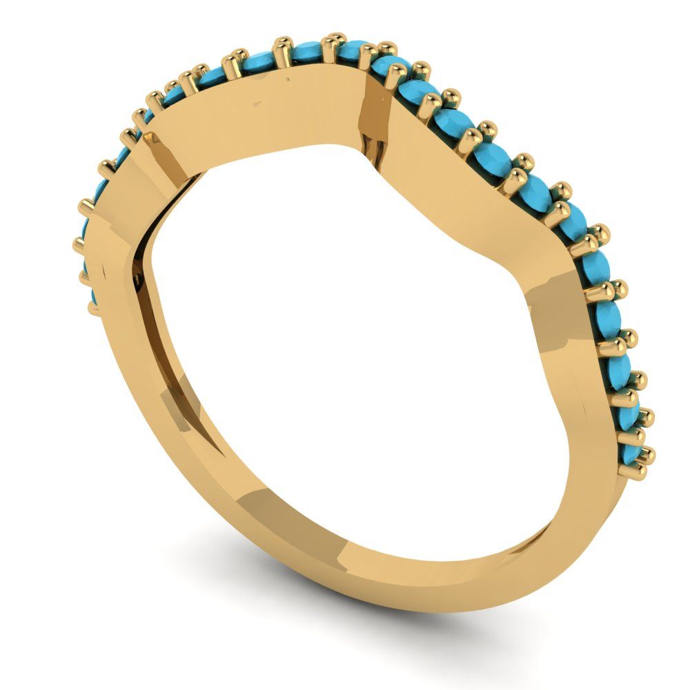 0.23 cttw Simulated Turquoise Round Cut Yellow Gold Eternity Wedding Band