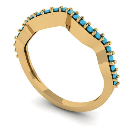 0.23 cttw Simulated Turquoise Round Cut Yellow Gold Eternity Wedding Band