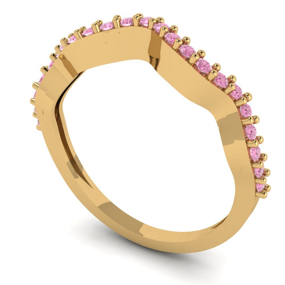0.23 cttw Simulated Pink Diamond Round Cut Yellow Gold Eternity Wedding Band