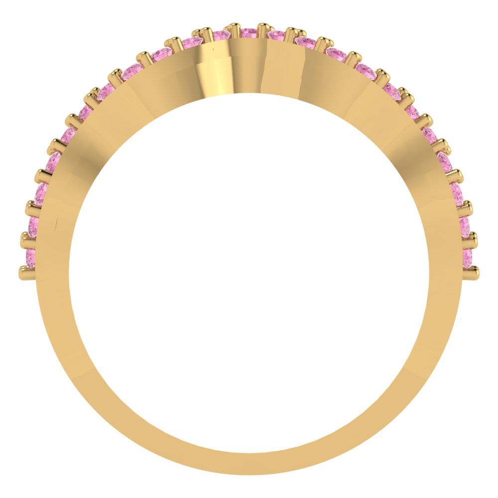 0.23 cttw Simulated Pink Diamond Round Cut Yellow Gold Eternity Wedding Band