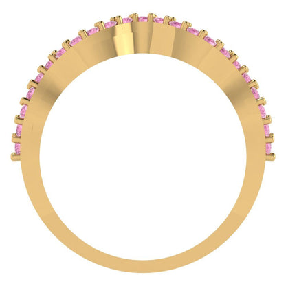 0.23 cttw Simulated Pink Diamond Round Cut Yellow Gold Eternity Wedding Band