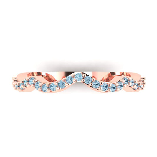 0.23 cttw Natural Swiss Blue Topaz Round Cut Rose Gold Eternity Wedding Band