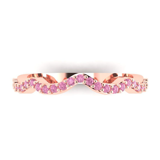 0.23 cttw Simulated Pink Diamond Round Cut Rose Gold Eternity Wedding Band