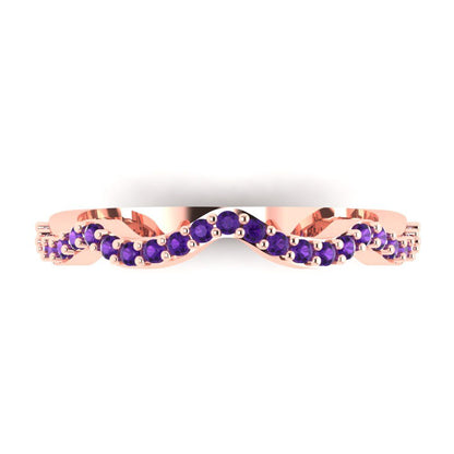 0.23 cttw Natural Amethyst Round Cut Rose Gold Eternity Wedding Band
