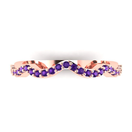 0.23 cttw Natural Amethyst Round Cut Rose Gold Eternity Wedding Band