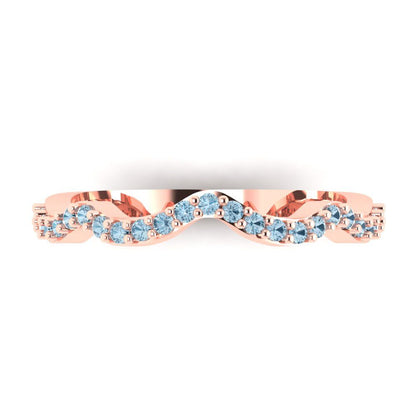 0.23 cttw Natural Sky Blue Topaz Round Cut Rose Gold Eternity Wedding Band