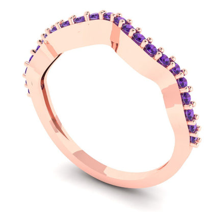 0.23 cttw Natural Amethyst Round Cut Rose Gold Eternity Wedding Band