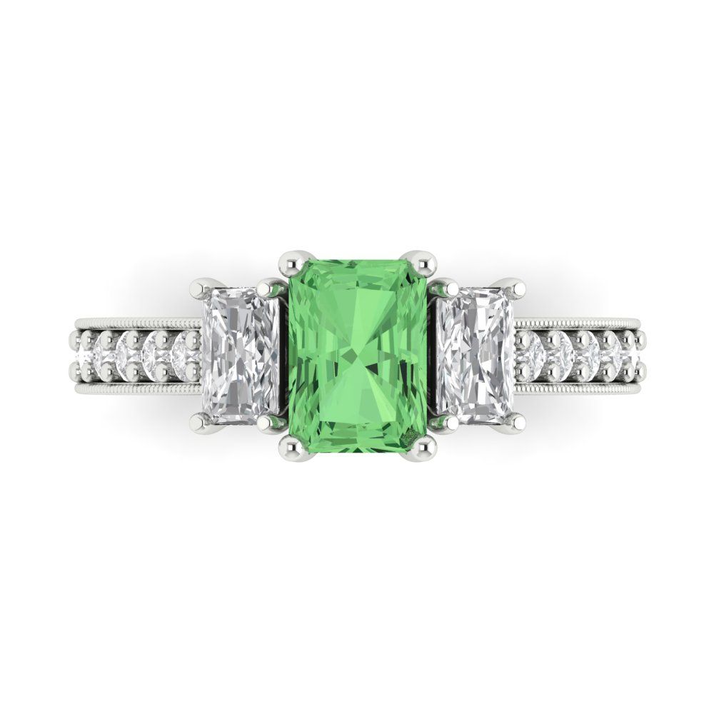 1.88 cttw Zirconia Simulated Green Diamond Three-Stone Engagement Ring - Solid Gold (VVS1, Emerald Cut,7x5mm)