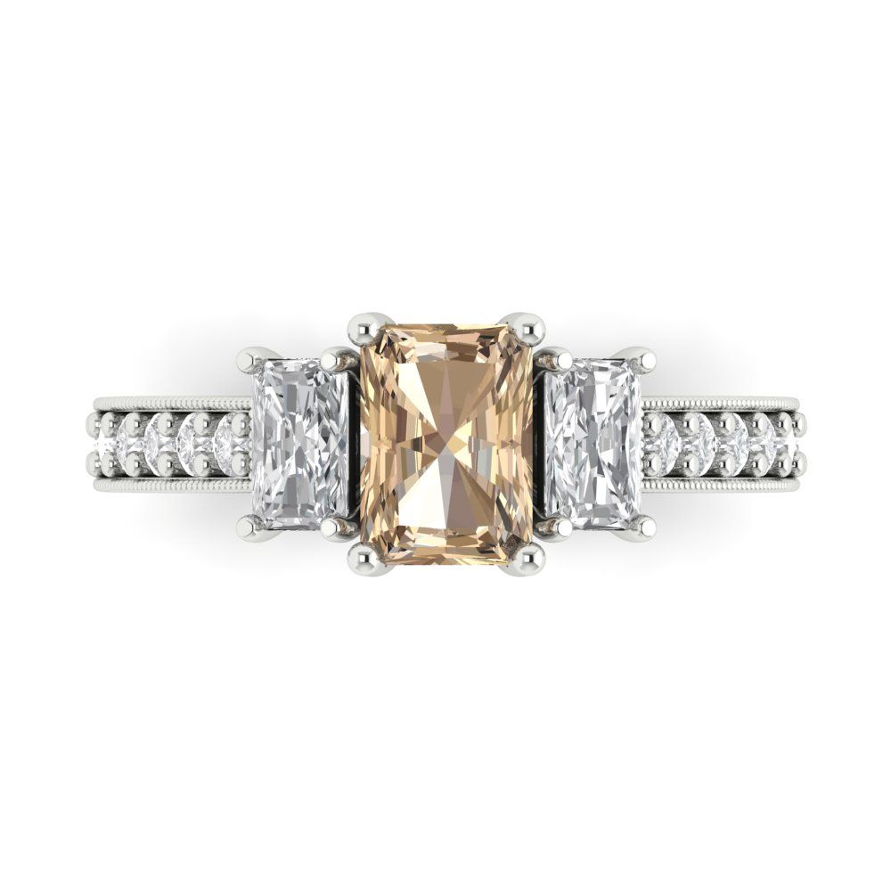 1.88 cttw Yellow Moissanite Three-Stone Engagement Ring - Solid Gold (Emerald Cut,7x5mm)