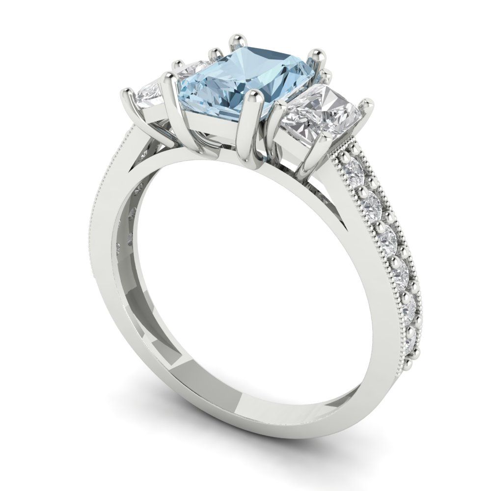 1.88 cttw Natural Swiss Blue Topaz Three-Stone Engagement Ring - Solid Gold (Emerald Cut,7x5mm)