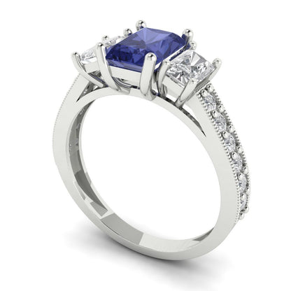 1.88 cttw Simulated Tanzanite Three-Stone Engagement Ring - Solid Gold (Emerald Cut,7x5mm)