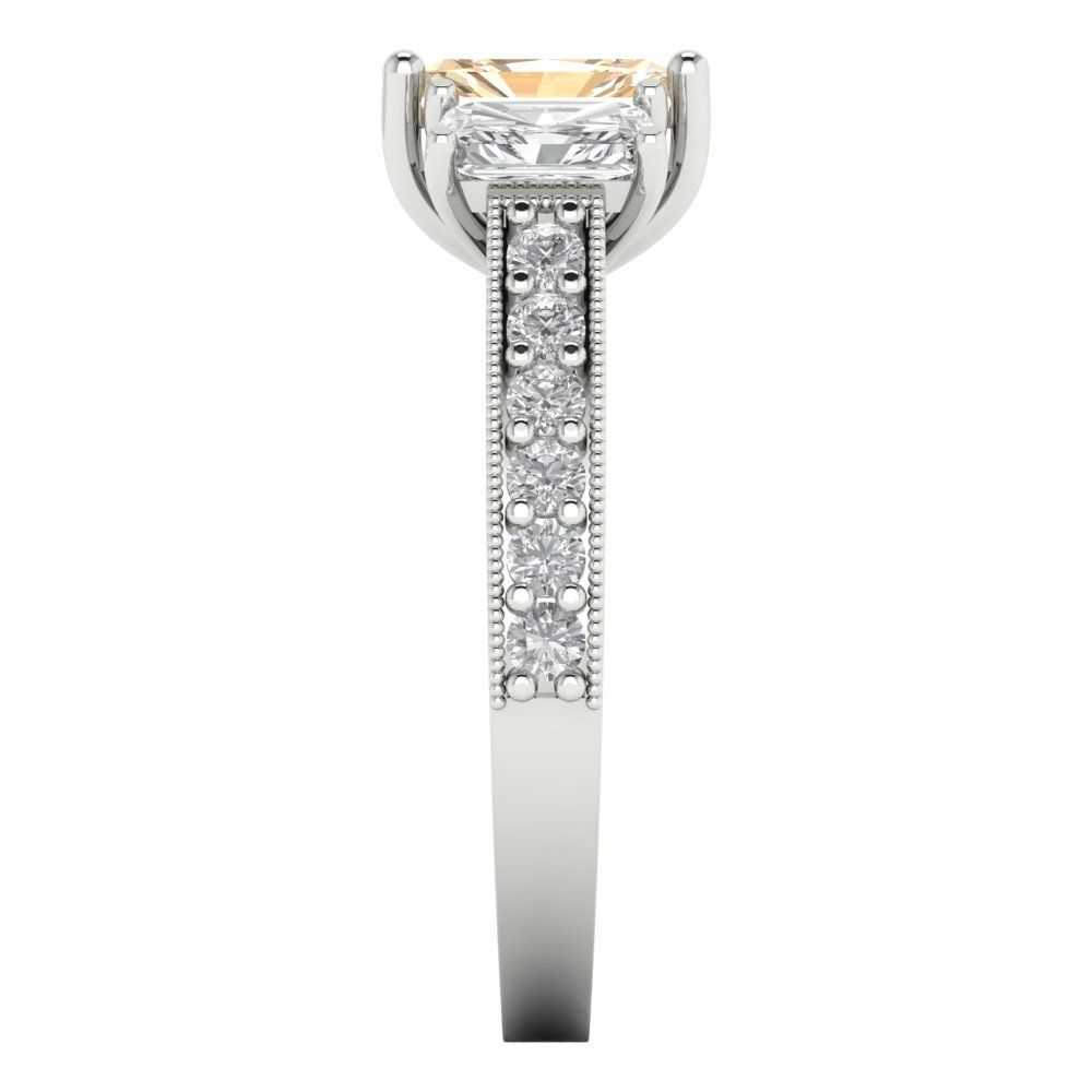 1.88 cttw Natural Morganite Three-Stone Engagement Ring - Solid White Gold (VVS1, Emerald Cut,7x5mm)