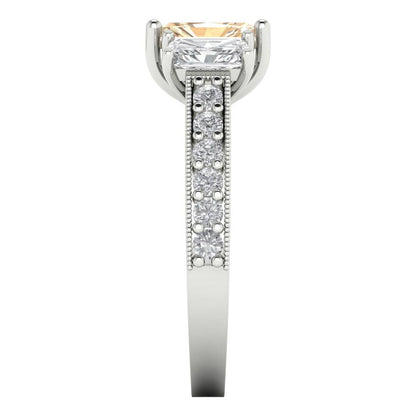 1.88 cttw Natural Morganite Three-Stone Engagement Ring - Solid White Gold (VVS1, Emerald Cut,7x5mm)