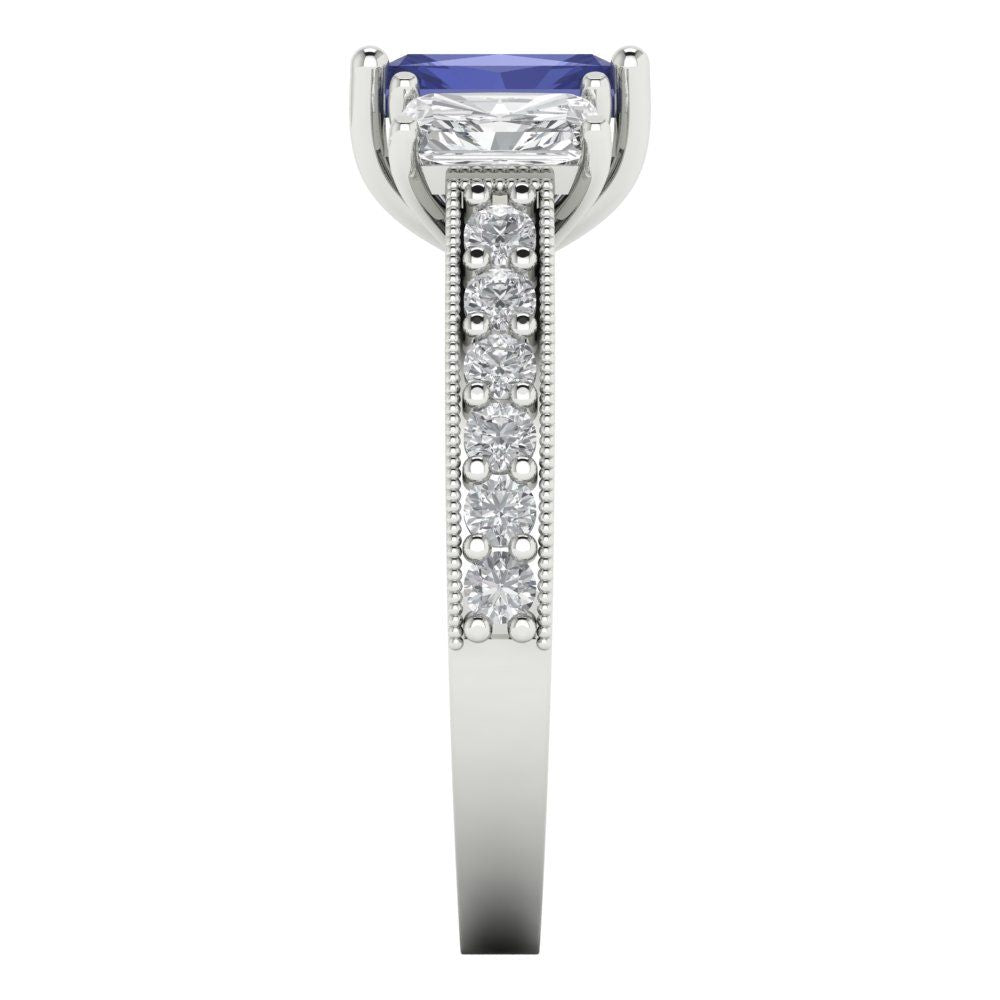 1.88 cttw Simulated Tanzanite Three-Stone Engagement Ring - Solid Gold (Emerald Cut,7x5mm)