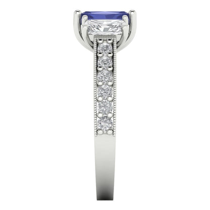 1.88 cttw Simulated Tanzanite Three-Stone Engagement Ring - Solid Gold (Emerald Cut,7x5mm)