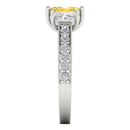 1.88 cttw Natural Citrine Three-Stone Engagement Ring - Solid Gold (Emerald Cut,7x5mm)
