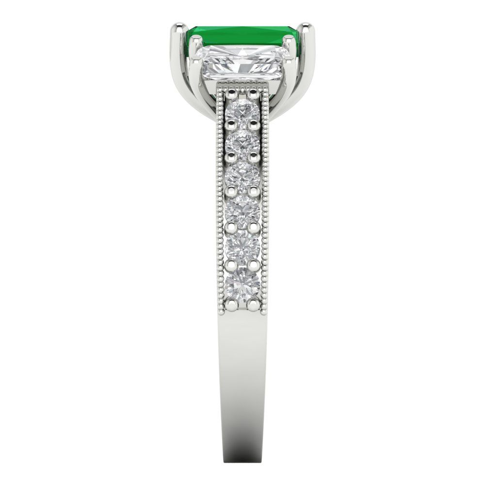 1.88 cttw Simulated Emerald Three-Stone Engagement Ring - Solid Gold (Emerald Cut,7x5mm)