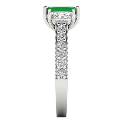 1.88 cttw Simulated Emerald Three-Stone Engagement Ring - Solid Gold (Emerald Cut,7x5mm)