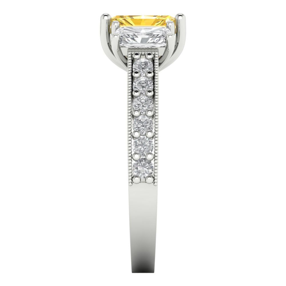 1.88 cttw Zirconia Simulated Yellow Diamond Three-Stone Engagement Ring - Solid Gold (VVS1, Emerald Cut,7x5mm)