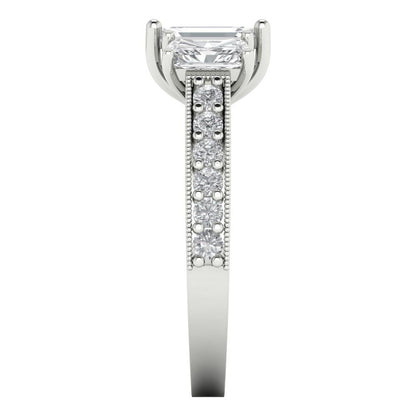 1.88 cttw White Sapphire Three-Stone Engagement Ring - Solid Gold (Emerald Cut,7x5mm)