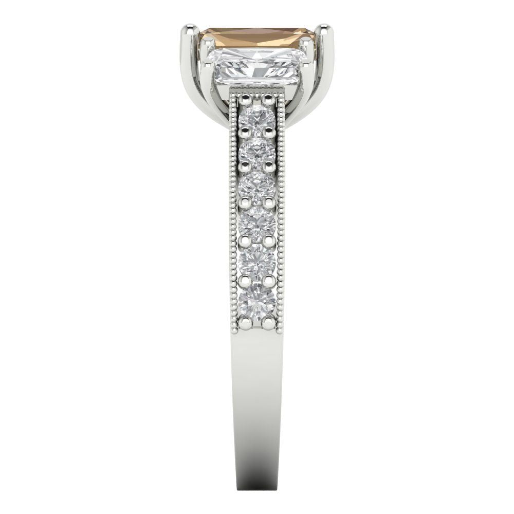 1.88 cttw Yellow Moissanite Three-Stone Engagement Ring - Solid Gold (Emerald Cut,7x5mm)