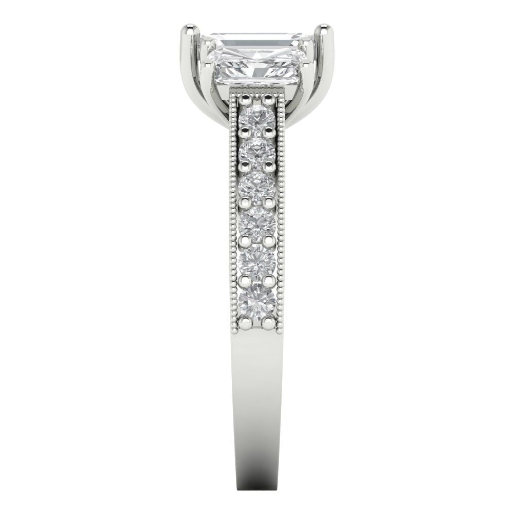 1.88 cttw Certified Moissanite Three-Stone Engagement Ring - Solid Gold (VVS1, D-F,Emerald Cut,7x5mm)