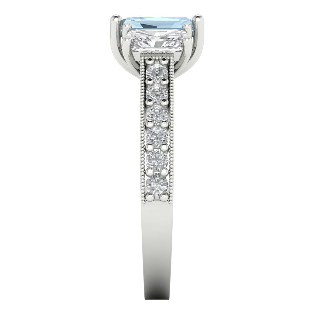 1.88 cttw Natural Swiss Blue Topaz Three-Stone Engagement Ring - Solid Gold (Emerald Cut,7x5mm)