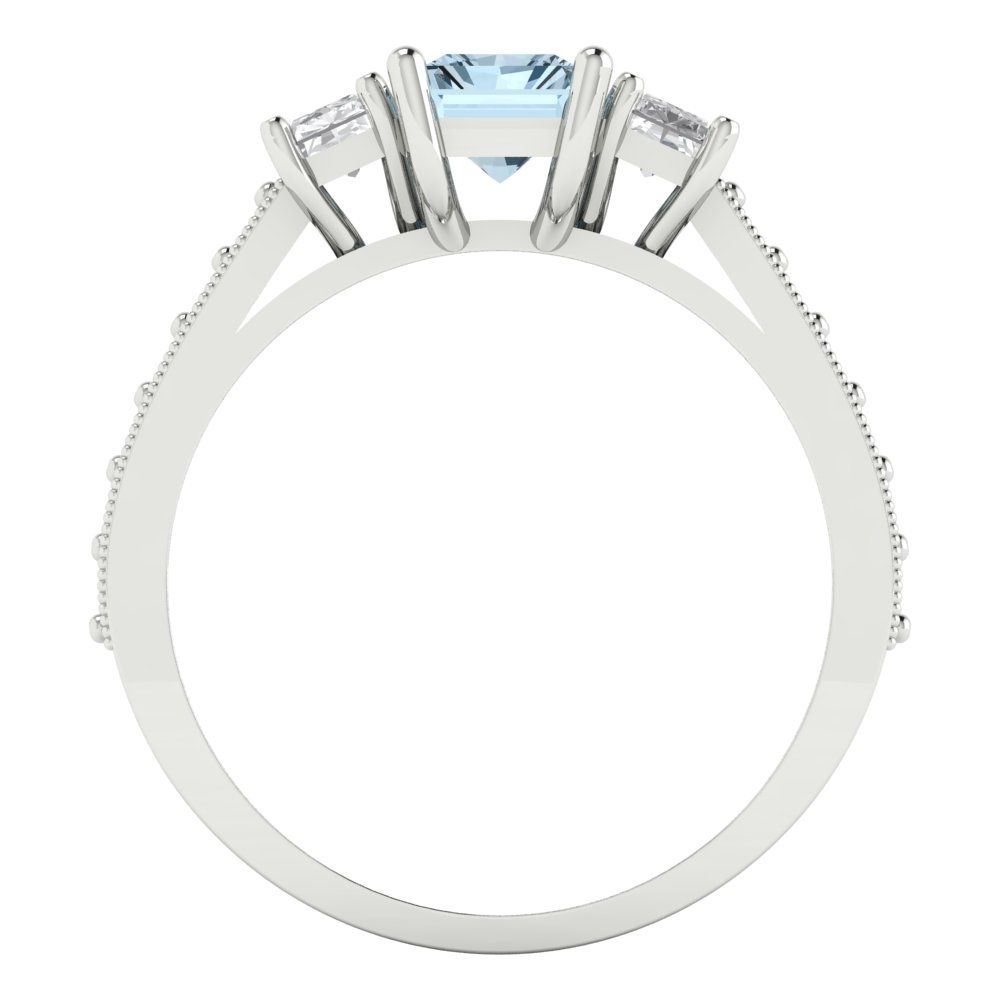 1.88 cttw Natural Swiss Blue Topaz Three-Stone Engagement Ring - Solid Gold (Emerald Cut,7x5mm)