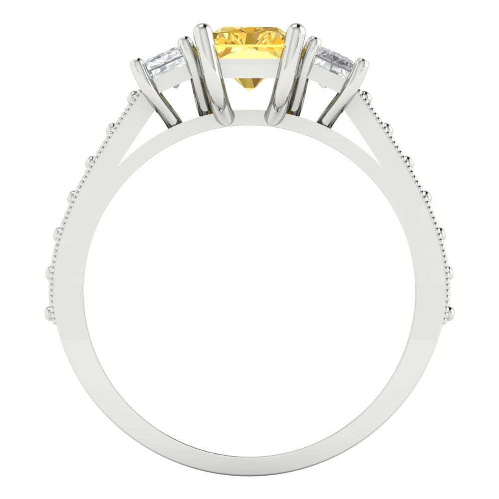 1.88 cttw Natural Citrine Three-Stone Engagement Ring - Solid Gold (Emerald Cut,7x5mm)