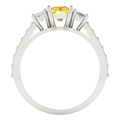 1.88 cttw Natural Citrine Three-Stone Engagement Ring - Solid Gold (Emerald Cut,7x5mm)