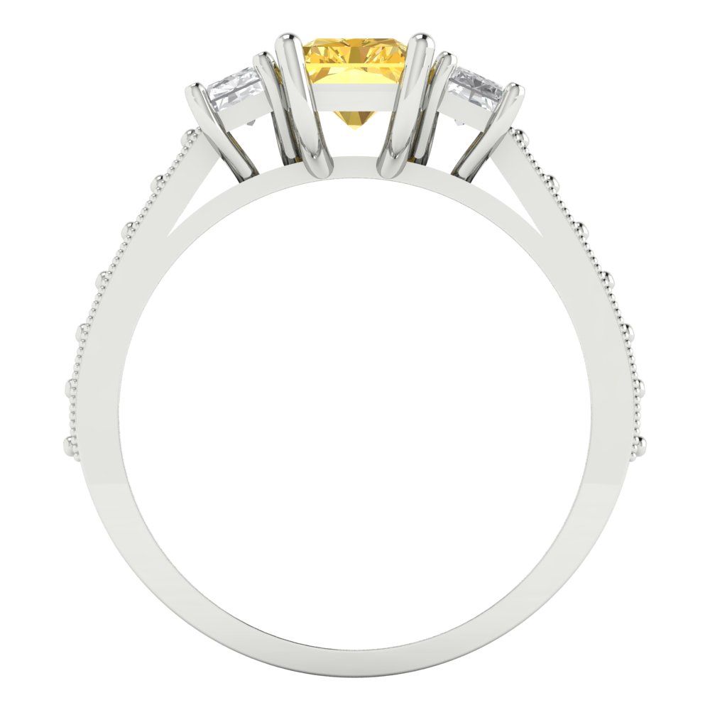1.88 cttw Zirconia Simulated Yellow Diamond Three-Stone Engagement Ring - Solid Gold (VVS1, Emerald Cut,7x5mm)