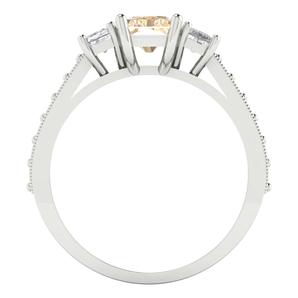 1.88 cttw Natural Morganite Three-Stone Engagement Ring - Solid White Gold (VVS1, Emerald Cut,7x5mm)