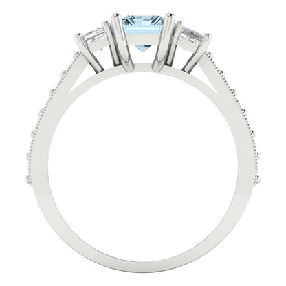 1.88 cttw Natural Sky Blue Topaz Three-Stone Engagement Ring - Solid Gold (Emerald Cut,7x5mm)