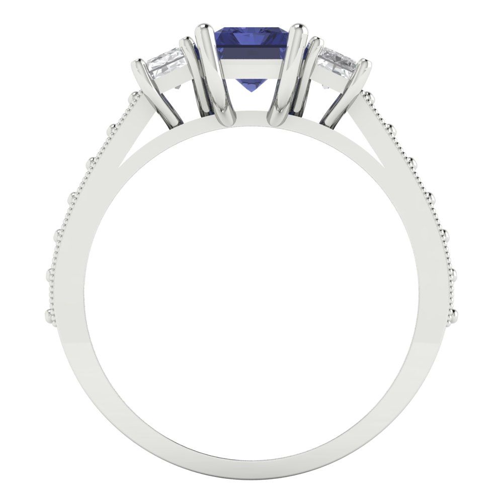 1.88 cttw Simulated Tanzanite Three-Stone Engagement Ring - Solid Gold (Emerald Cut,7x5mm)