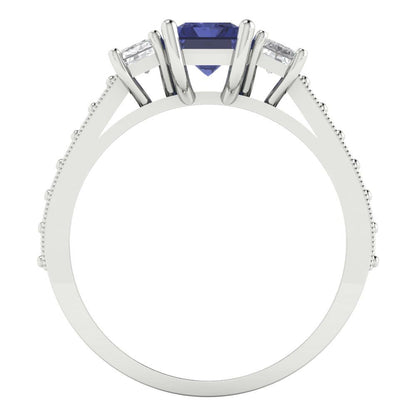 1.88 cttw Simulated Tanzanite Three-Stone Engagement Ring - Solid Gold (Emerald Cut,7x5mm)