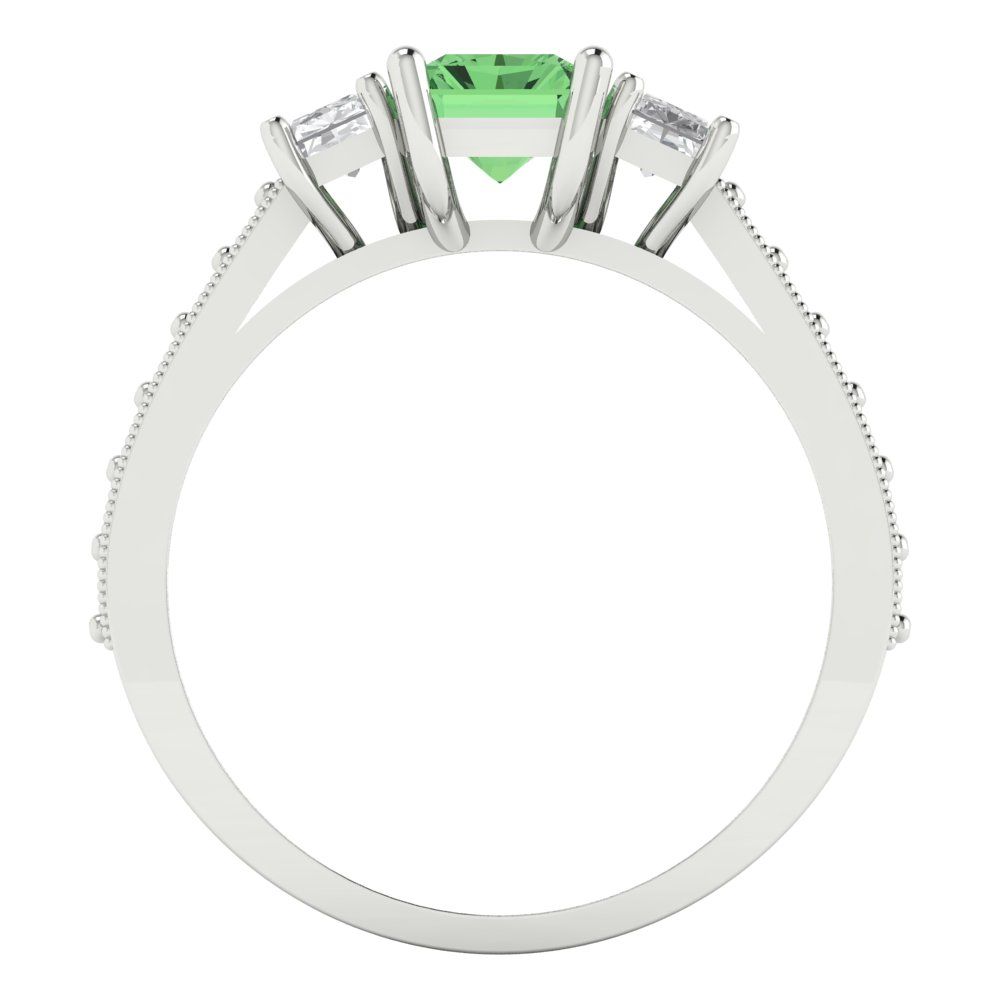 1.88 cttw Zirconia Simulated Green Diamond Three-Stone Engagement Ring - Solid Gold (VVS1, Emerald Cut,7x5mm)