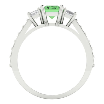 1.88 cttw Zirconia Simulated Green Diamond Three-Stone Engagement Ring - Solid Gold (VVS1, Emerald Cut,7x5mm)